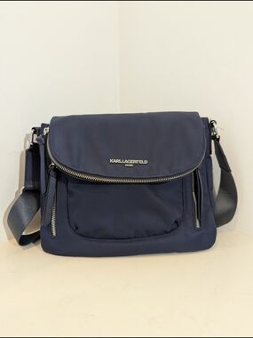 Karl Lagerfeld Paris Navy Nylon Messenger Crossbody